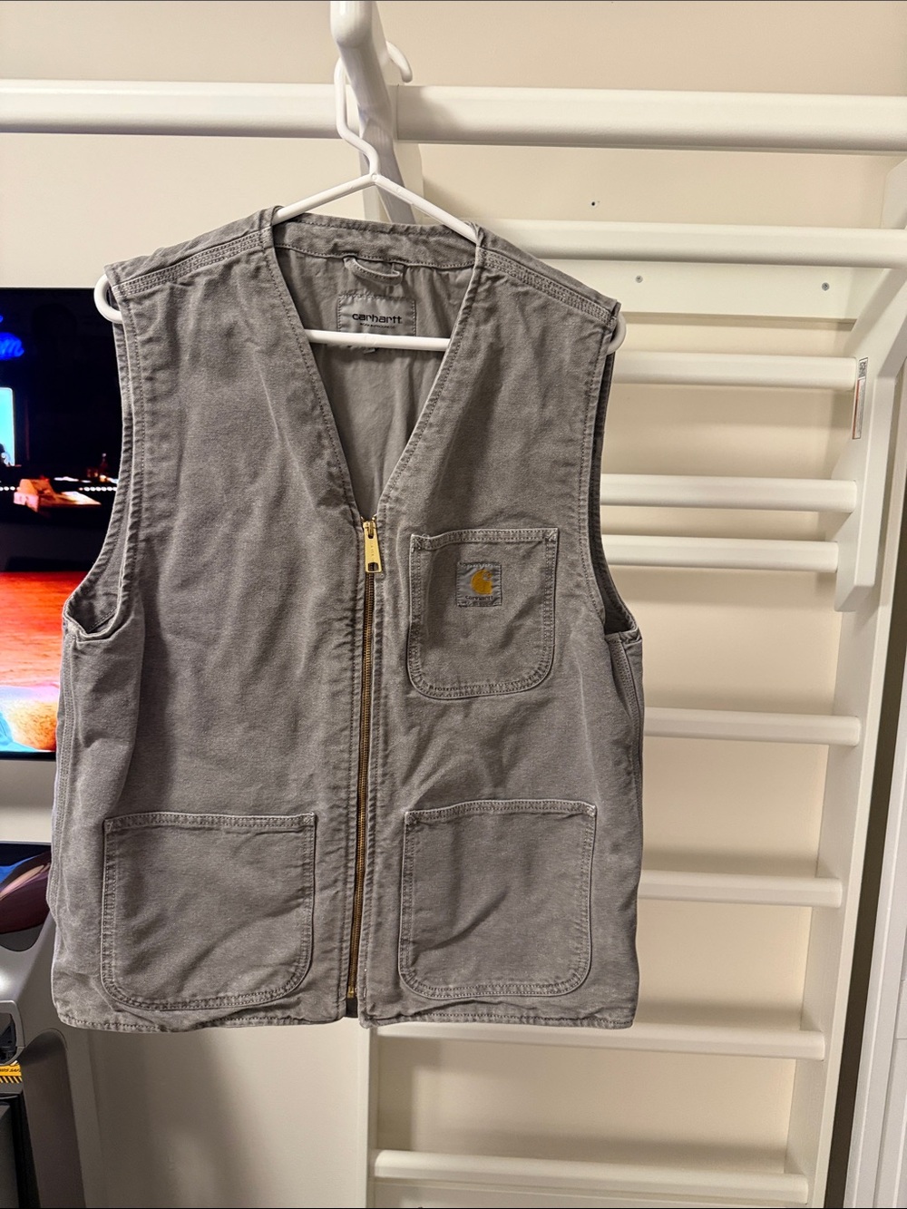 Used Carhartt WIP Gray Utility Canvas Zip Vest with Gold-Tone Zipper